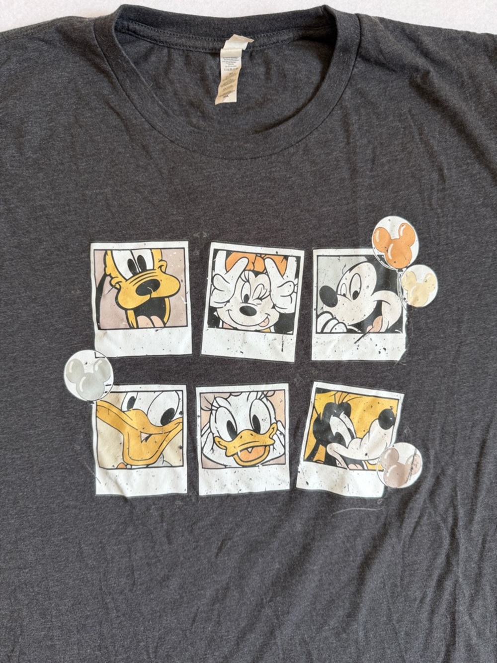 Disney Character Distressed Polaroid Graphic Tee - Dark heather Gray